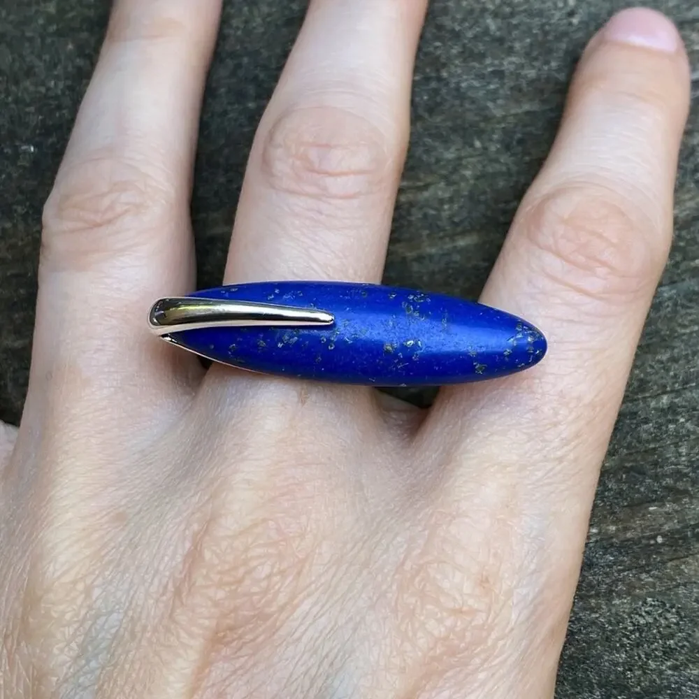 NEW Silver & Lapis Deco Statement Ring